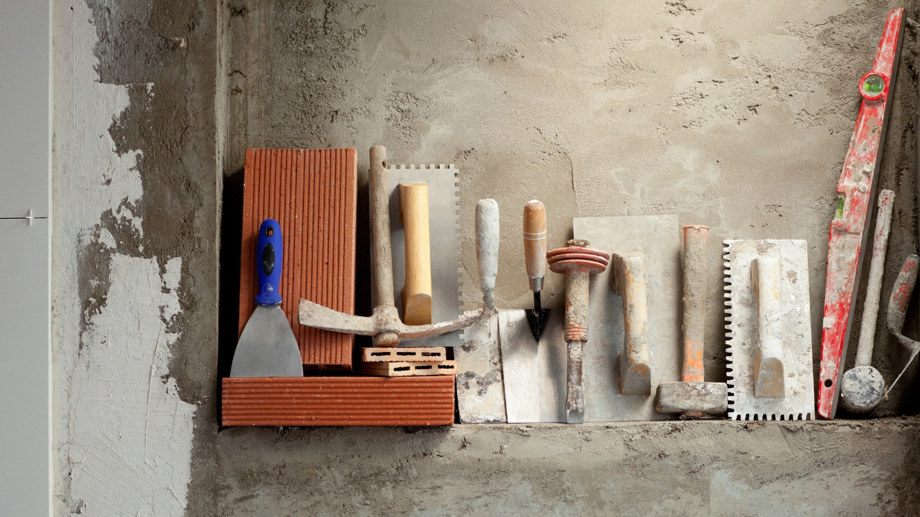 Professional masonry tools close-up