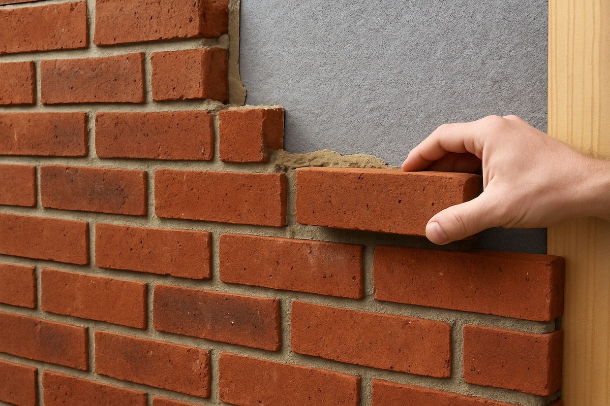 Completed exterior brick veneer on building
