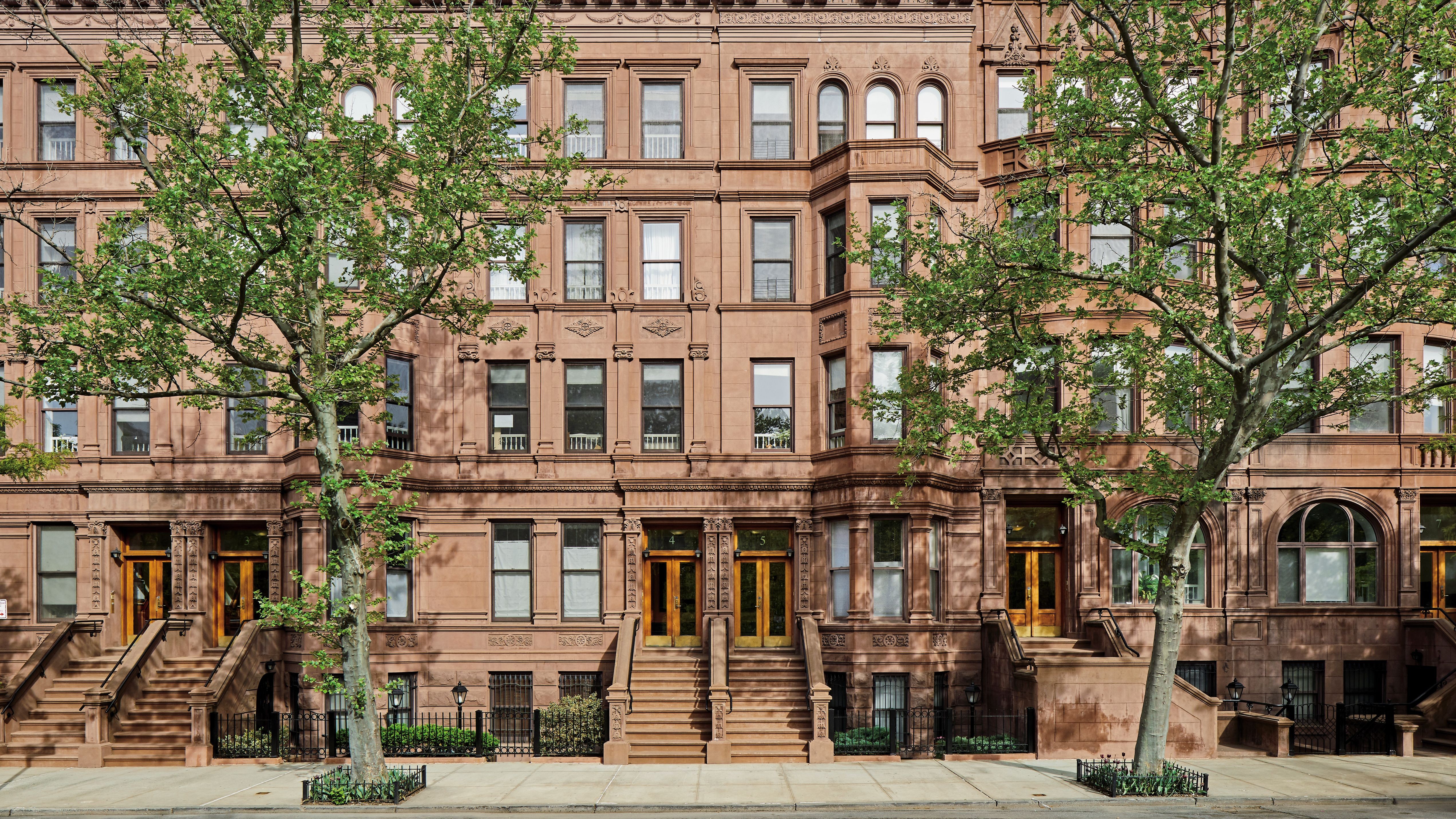 NYC brownstone row houses with beautiful facades