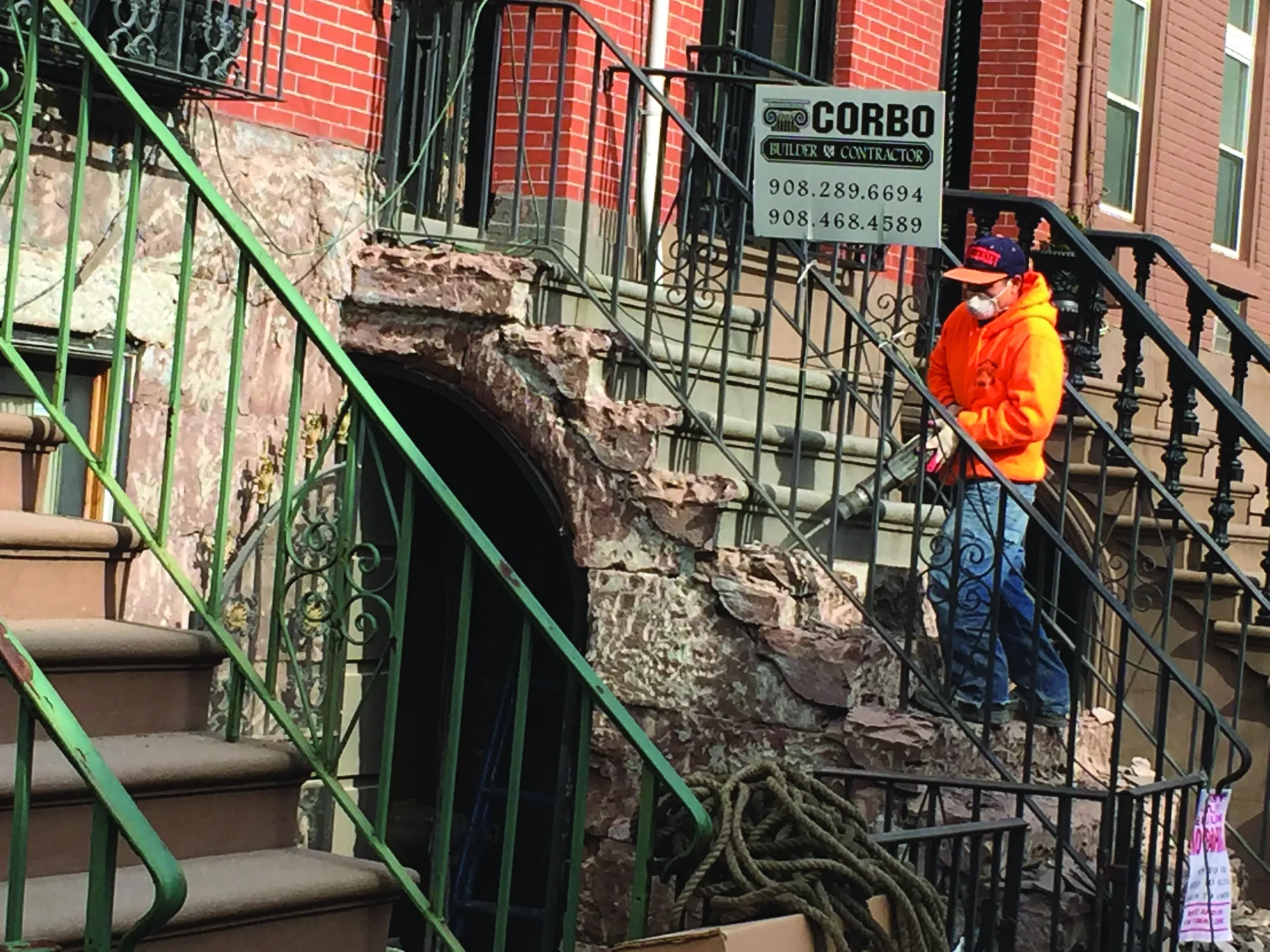 Brownstone stoop repair in Brooklyn